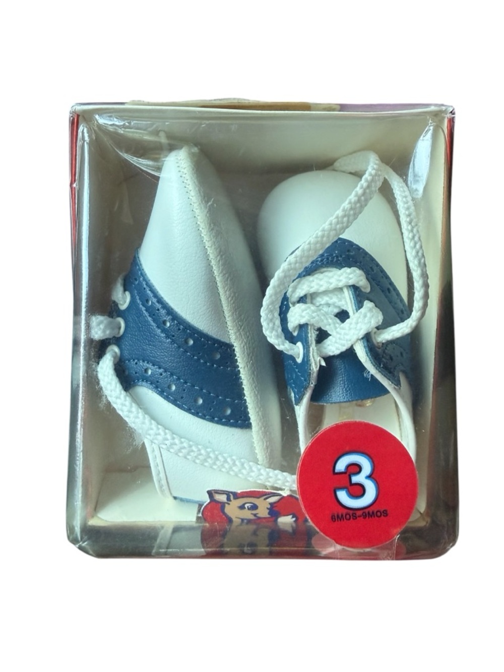 Vintage Baby Deer White and Blue Baby Lace-Up Sneakers 6/9 months
